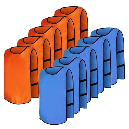 Image of 10 Pcs Football/Sports Training Vests – Reversible Scrimmage Bibs for Kids, Youth & Adults (Orange/Blue) (Orange/Blue-S-for children)