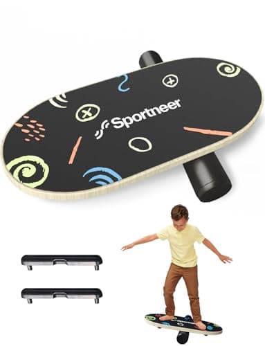 Image of Sportneer Balance Board - Wobble Board with Adjustable Stoppers and Wheels - Balance Trainer to Improve Balance, Surf Trainer and Physiotherapy - Small Size Especially for Children