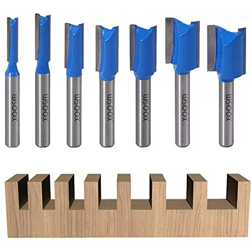 Image of WSOOX 7 PCS Tungsten Carbide Double Flute Straight Router Bit Set with 8mm Shank, Milling Cutter Bits for Woodworking Groove Chisel bits