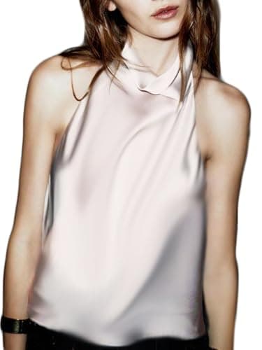 Image of Springcmy Women Mock Neck Satin Halter Tops Sexy Open Back High Neck Sleeveless Tank Cami Tops Y2k Summer Going Out Tops (B Light Grey, L)