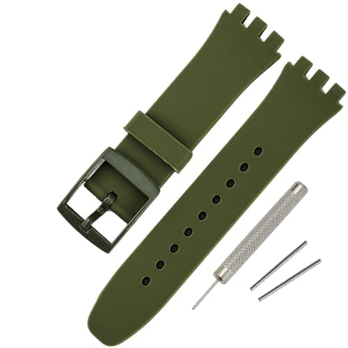 Image of Rihahisy Silicone Rubber Watch Strap/Watch Band Replacement for Swatch (17mm, Army Green)