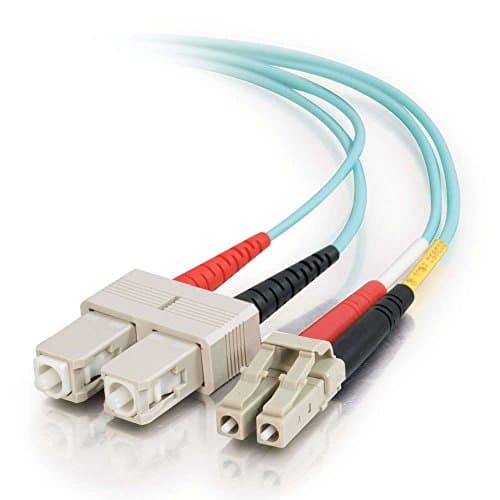 Image of C2G 33053 OM3 Fiber Optic Cable - LC-SC 10Gb 50/125 Duplex Multimode PVC Fiber Cable, Aqua (9.8 Feet, 3 Meters)