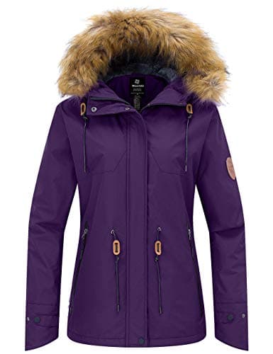 Image of Wantdo Women's Mountain Ski Jacket Warm Winter Coats Hooded Snowboarding Jacket Outdoor Waterproof Windbreaker Jackets Dark Purple XL