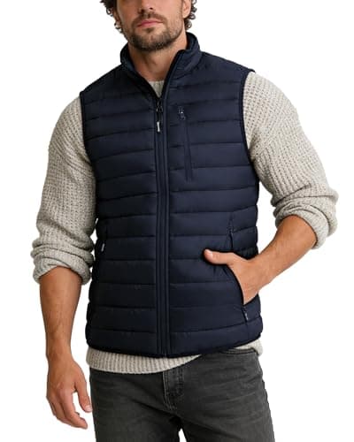 Image of Outdoor Ventures Men's Puffer Gilet Packable Quilted Bodywarmer Padded Vest Outerwear Waistcoats Water-Resistant Windproof Sleeveless Jacket for Golf Running Hiking Horse Riding Dark Blue M