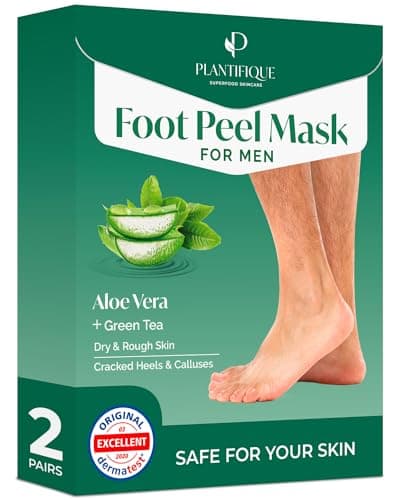 Image of Plantifique Foot Peel Mask – 2 Pairs Exfoliating & Dermatologically Tested Foot Treatment, Removes Dead Skin & Repairs Heels for Soft Feet – Aloe Vera Scent, Gift for Men