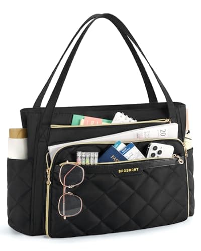 Image of bagsmart Laptop Tote Bag for Women, 15.6 Inch Teacher Work Bag Nurse Bag, Large Computer Briefcase, Quilted with Insulated Pocket for Nurse, Office, School, College