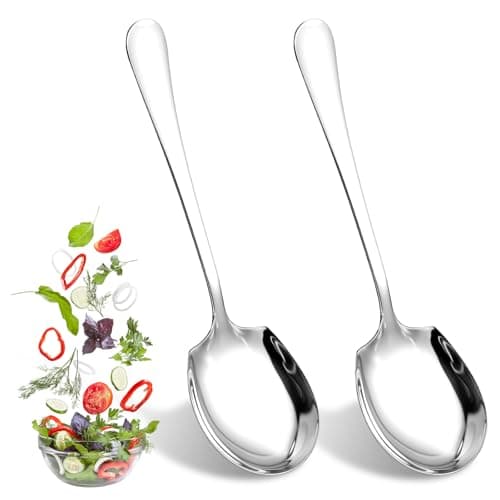 Image of Ouligay 2PCS Serving Spoons Large Stainless Steel for Buffet Serving Utensils Set for Parties, 8.66 Inch Silver Serving Spoons Set