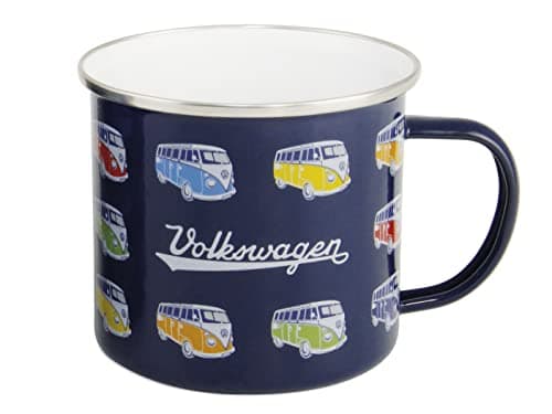 Image of BRISA VW Collection - Volkswagen Large Enamel Coffee-Tea Mug Cup for Camping & Outdoor T1 Bus Campervan (500 ml/16.9 fl oz/Parade/Blue)