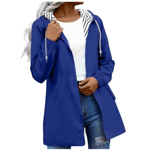 Image of Gkojhj Lightweight Waterproof Jacket Womens, Casual Outdoor Raincoats with Hood, Breathable Zip Up Softshell Jackets with Pockets,Windbreaker Jacket Women-1