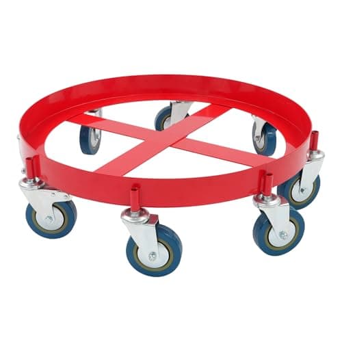 Image of Drum Dolly Heavy Duty 200L Barrel Dolly Cart with Steel Frame 2000lbs Capacity Cross Base with 8 Wheels (2 Brakeable)