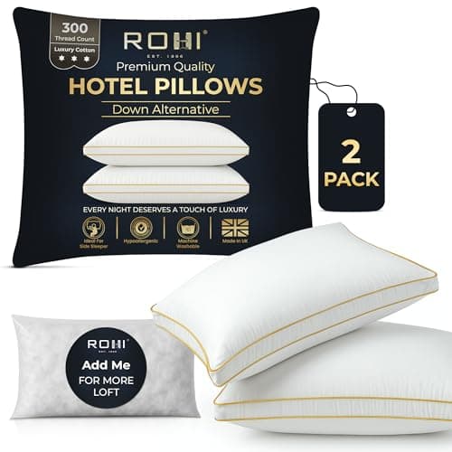 Image of Rohi Gusseted Box Pillows 2 Pack Hotel Quality | 2” Thick Box Design with Extra Down Alternative Filling | Medium Firm Support for Side & Back Sleepers | Breathable & Hypoallergenic UK Made (45×70 cm)