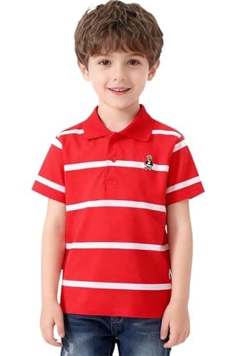 Image of Coralup Kids Boys Short Sleeve Polo Shirt Summer Stripe T- Shirt Lapel Cotton Tops for Children 1-14 Years (12-13Years, stripe7)
