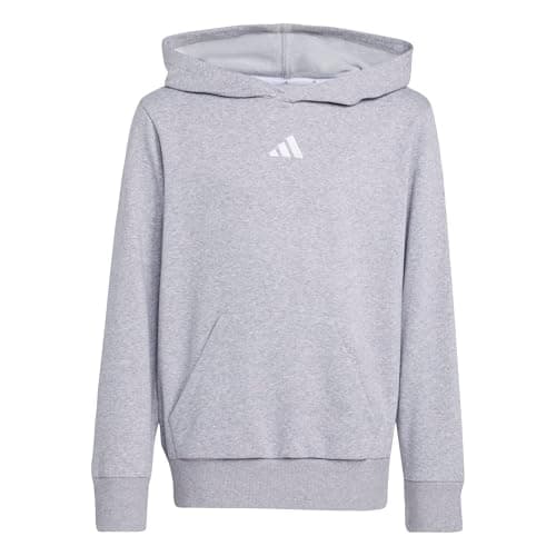 Image of adidas Unisex Kids ESSENTIALS POCKET HOODIE, medium grey heather/white, 9-10 Years