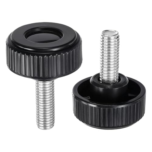 Image of sourcing map 2pcs Knurled Clamping Knobs Thumb Screws M10 x 20mm Metric Male Thread 38mm Plastic Round Head Carbon Steel Stud Threaded Knob Thumbscrew Handle Hand Tightening Screw, Black