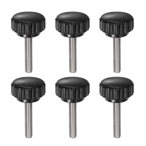 Image of sourcing map 6pcs Knurled Clamping Knobs M5 x 25mm Metric 304 Stainless Steel Male Thread Thumb Screw on Type 22mm Plastic Round Head Threaded Hand Bolt Stud Knobs Black