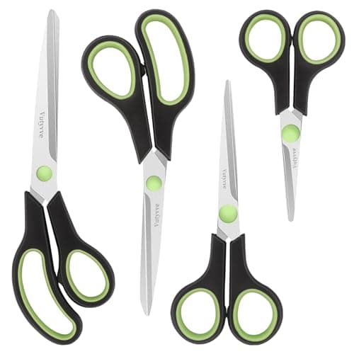 Image of Vutyvve Scissors, Stainless Steel Blades, Soft Semi-Rubber Grips, 4-Piece Scissors Set for Everyday Use at Home, Office, School, 5.1 Inch, 6.1 Inch, 8.5 Inch, 9.9 Inch, Black/Green
