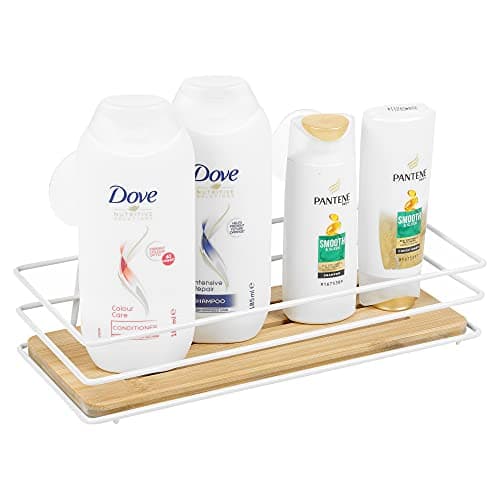 Image of URBNLIVING Bamboo Shower Shelf Bathroom Rack Storage Organiser Caddy 2 Tier Corner Suction (Rectangular Suction)
