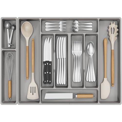 Image of Lifewit Cutlery Drawer Organiser, Cutlery Tray Insert for Kitchen, Plastic Utensil Silverware Holder for Spoons, Forks and Knives, 10 Compartments, 72 x42x5cm