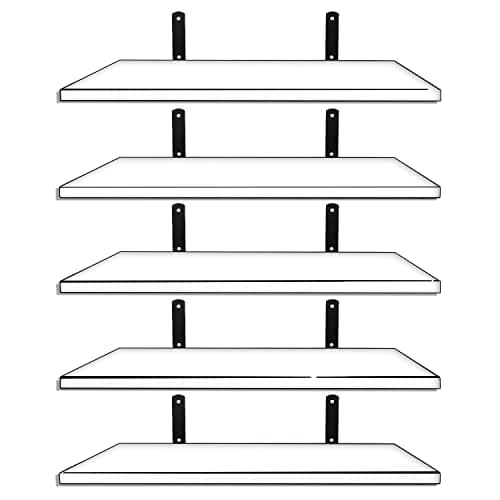Image of Mardili Shelves Wood Wall Mounted Shelf, Rustic Shelves Set of 5（White）, 42x15x1.5cm