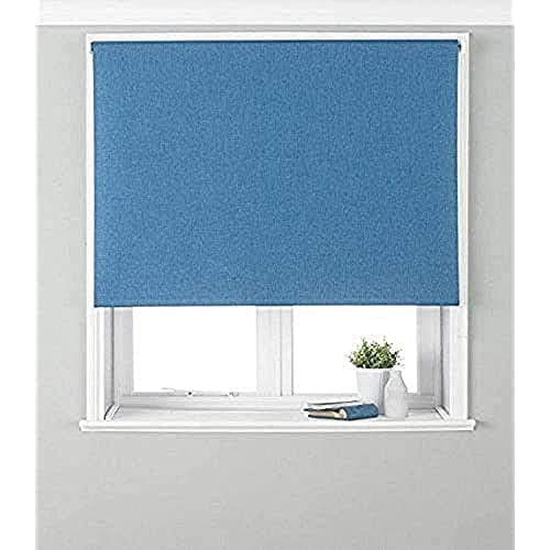 Image of Eclipse Blackout Roller Blind - Denim Blue - Ready Made (Fittings Included) - Temperature Control - Adjustable - 100% Polyester - 91cm width x 162cm drop (36" x 64" inches) - Made by Riva