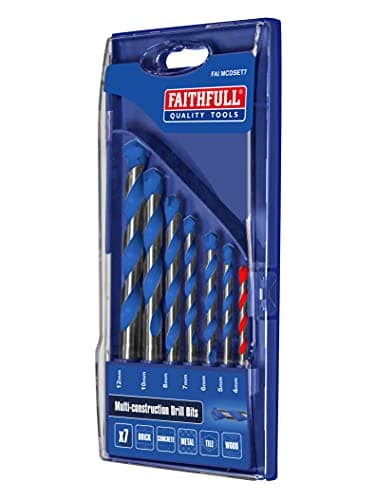 Image of Faithfull FAIMCD10120 Tungsten Carbide Tipped Contruction Drill Bits 7 Piece Set 4 - 12mm. For Brick, Tile, Concrete, Metal, Alum, Wood and Plastic
