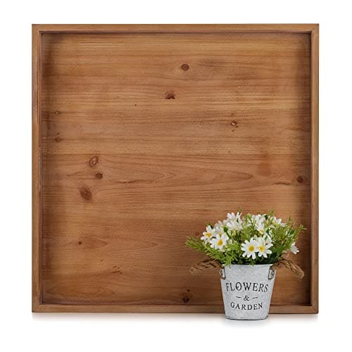 Image of Hanobe Square Large Ottoman Tray: Extra Large Serving Wooden Trays Rustic Decorative Tray for Ottoman Coffee Table with Handles for Living Room Brown
