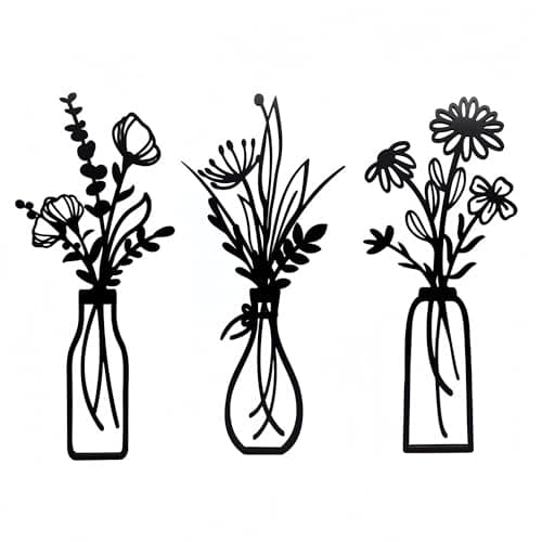 Image of ZYZX 3-Piece Wooden Flower Wall Art Set,Minimalist Farmhouse Decor,Rustic Wood Flower Wall for Living Room,Bathroom,Bedroom,Dining Room-Housewarming Gifts (Black)