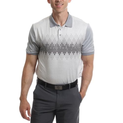 Image of Under Par Men's Golf Polo Breathable Moisture Wicking Quick Dry Stretch Short Sleeve Patterned Chest Print Golf Polo Shirt, 2392 - Grey, M