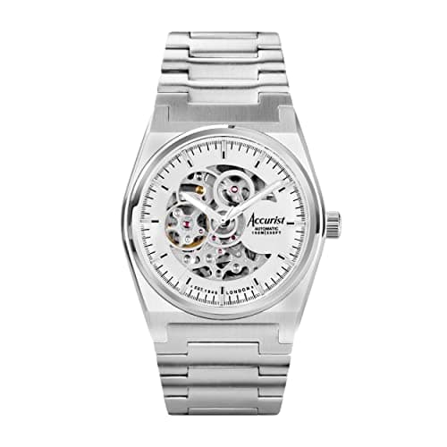 Image of Accurist Origin Skeleton Mens 41mm Automatic Watch in Silver with Analogue Display, and Silver Stainless Steel Strap 70022