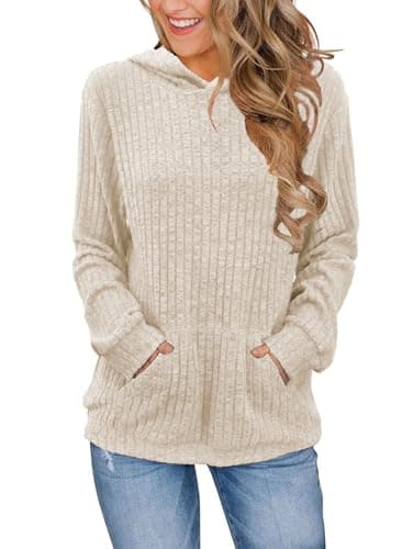 Image of iChunhua Cream Hoodies for Women Uk Warm Cosy Hooded Tops Long Sleeve Autumn Winter Ladies Hoody Beige M