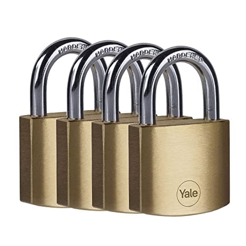 Image of Yale - Y110B/40/122/4 Standard Security 40mm Brass Padlock, Pack of 4 - Open Hardened Steel Shackle - 4 keyed Alike Keys