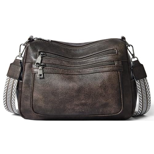 Image of Bluome CrossBody Bag Purses for Women, Vegan Leather ladies Handbags Multi Pocket Soft Shoulder Hobo Bag with Guitar Strap,Coffee