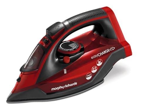 Image of Morphy Richards EasyCHARGE Cordless Steam Iron, Non Stick Ceramic Soleplate, 130g Boost, 30g Output, 350ml Water Tank, Anti Drip and Scale, Auto Shut-off, 2.5m Cord, 2400W, Red, 303250