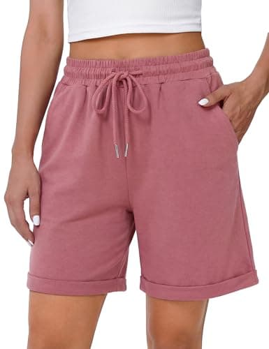 Image of Litherday Women's Running Shorts Summer Gym Sports Shorts Bermuda Jogger Casual Lounge Bottoms with Drawstring Pockets Dark Pink M
