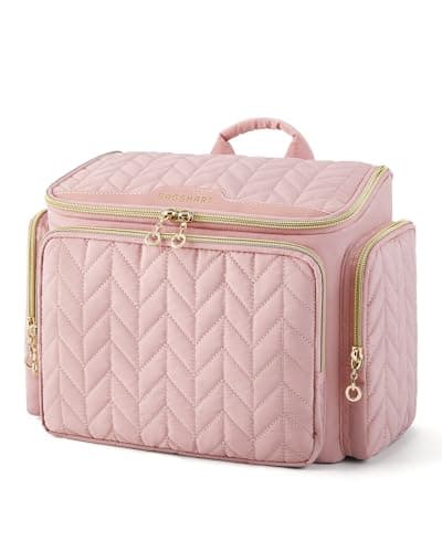 Image of BAGSMART Large Travel Toiletry Bag with Wet Pocket, Wide-Open Travel Bag for Toiletries, Cosmetics, Multi-Pocket Puffy Vanity Case, Pink