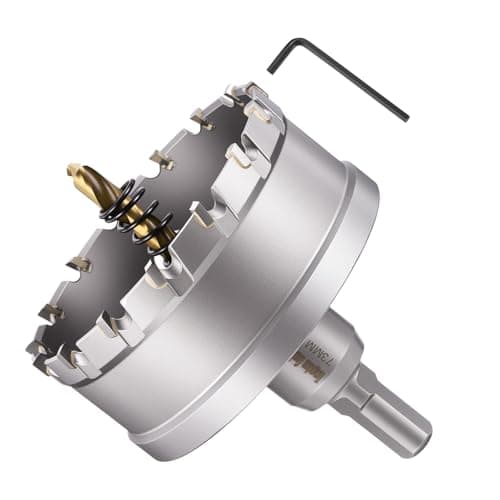 Image of METALLIXITY Hole Saw 73mm (2-7/8"), Heavy Duty Tungsten Carbide with Center Drill Bit Hex Key Spring - Hole Cutters for Thick Stainless Steel Steel Metal Plates. Silver