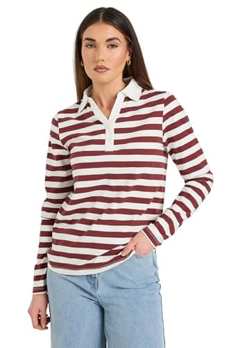 Image of Long Tall Sally - LTS Tall Red Stripe Cotton Placket Polo Top - Women's