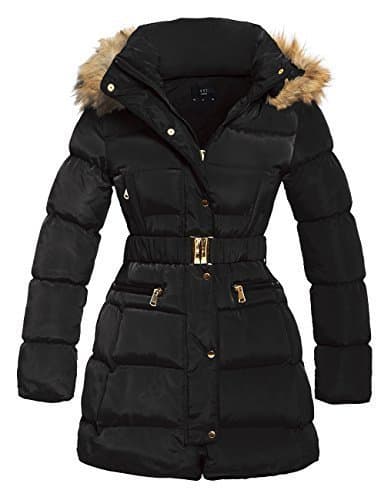 Image of SS7 Women's Padded Faux Fur Hooded Winter Parka Coat, Sizes 8 to 16 (Black, UK - 16)