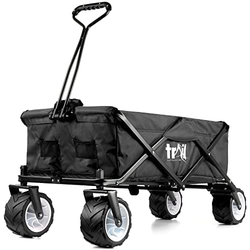 Image of Trail Beach Trolley Cart Folding Camping Festival Wagon With Pull Along Handle, All Terrain Wheels, Drink Pockets, 60KG Capacity (Black)