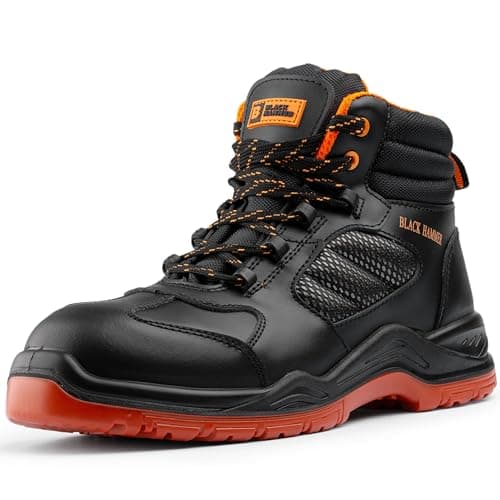 Image of Black Hammer Composite Safety Boots for Men Non-Metallic Lightweight Durable Work Shoes Non-Slip Anti-Static Smooth Leather 8844 (10 UK)