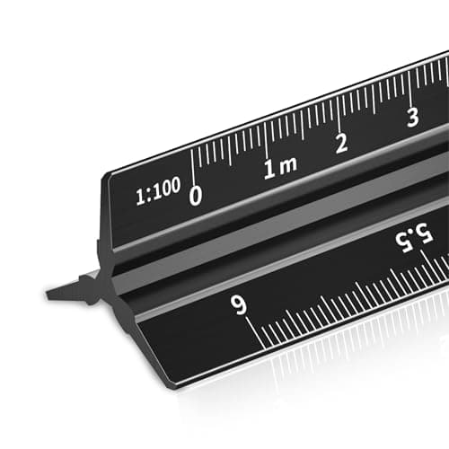 Image of Rena Chris Architectural Metric Scale Ruler: 30cm Ruler, Aluminum Architect Scale, Laser Etched Triangle Scale Ruler, Scale Ruler for Blueprint, Drafting Ruler, Metal Scale Ruler, Architecture Ruler