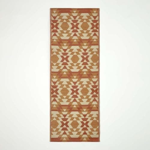 Image of HOMESCAPES Luxury Runner Outdoor Rugs for Garden Patio 100% Waterproof Recycled Plastic Mat Carpet 75 x 200cm Reversible Red & Orange Geometric Rug Anya, Indoor/Outside & Portable, Seamless
