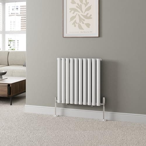 Image of DuraTherm® 600 x 600mm White Horizontal Designer Radiator Single Column Oval Tube Modern Central Heating Panel Bathroom Radiators