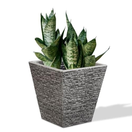 Image of Grey Slate Effect Planter, Stylish Slate Garden Planter for Small Shrubs & Bedding Plants, Lightweight Fibreclay, Charcoal Slate Finish
