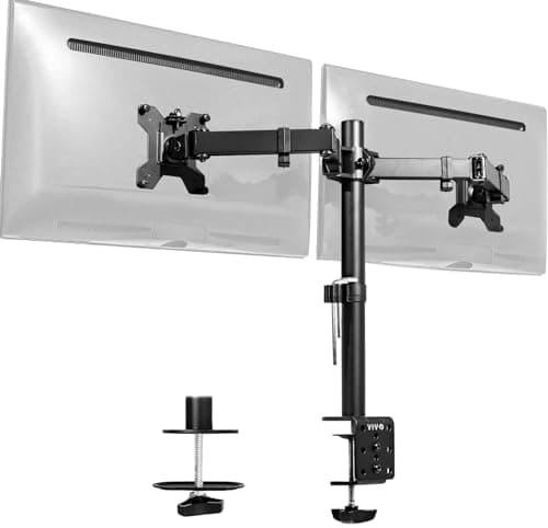Image of VIVO Dual Monitor Desk Mount, Heavy Duty Fully Adjustable Steel Stand, Holds 2 Computer Screens up to 30 inches and Max 10 kg each, Black, STAND-V002