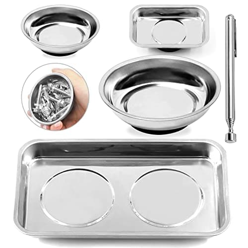 Image of GLARKS 5Pcs Magnetic Tool Tray with Magnetic Pickup Tool for Parts Socket Screw Nut Bolt Metal Tool