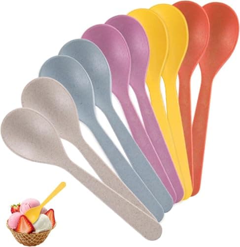 Image of Rayakt 10 Pcs Plastic Spoon, 14cm Colorful Plastic Tea Spoon, Reusable Teaspoons, Short Handled Spoon for Egg Rice Soup Sundae Ice Cream Dessert Espresso