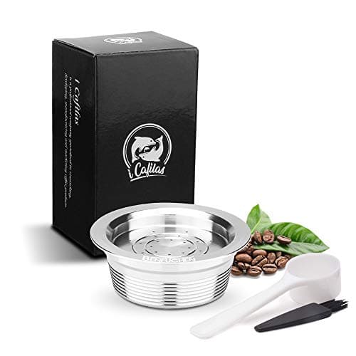 Image of i Cafilas Refillable Coffee Pods, Stainless Steel Reusable Coffee Capsule Compatible for LAVAZZA A MODO MIO Espresso Coffee Machines + 1 Reusbale Spoon + 1 Brush with/Without Coffee Tamper (Capsule)