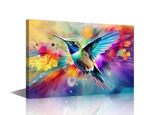 Image of TISHIRON Watercolor Hummingbird Canvas Paintings Bathroom Wall Decor 1 Panel Abstract Colorful Hummingbird Painting Coastal Scene Ocean Canvas Wall Art Framed Ready to Hang (16" Wx24 H)