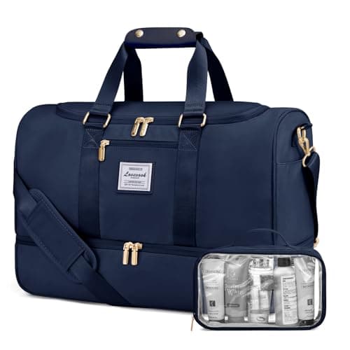 Image of LOVEVOOK Travel Bags Gym Bag for Women, Waterproof Weekend Overnight Holdall Hospital Bags with Toiletry Bag, Shoe Compartment & Wet Pocket, Cabin Carry On Hand Luggage for Travel Sports, Navy Blue